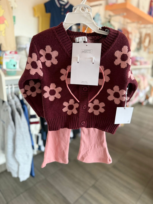 Conjunto de cardigan con diadema para niña