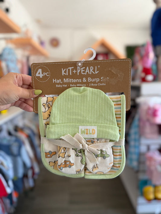 Set de gorro, guantes y paños para bebé